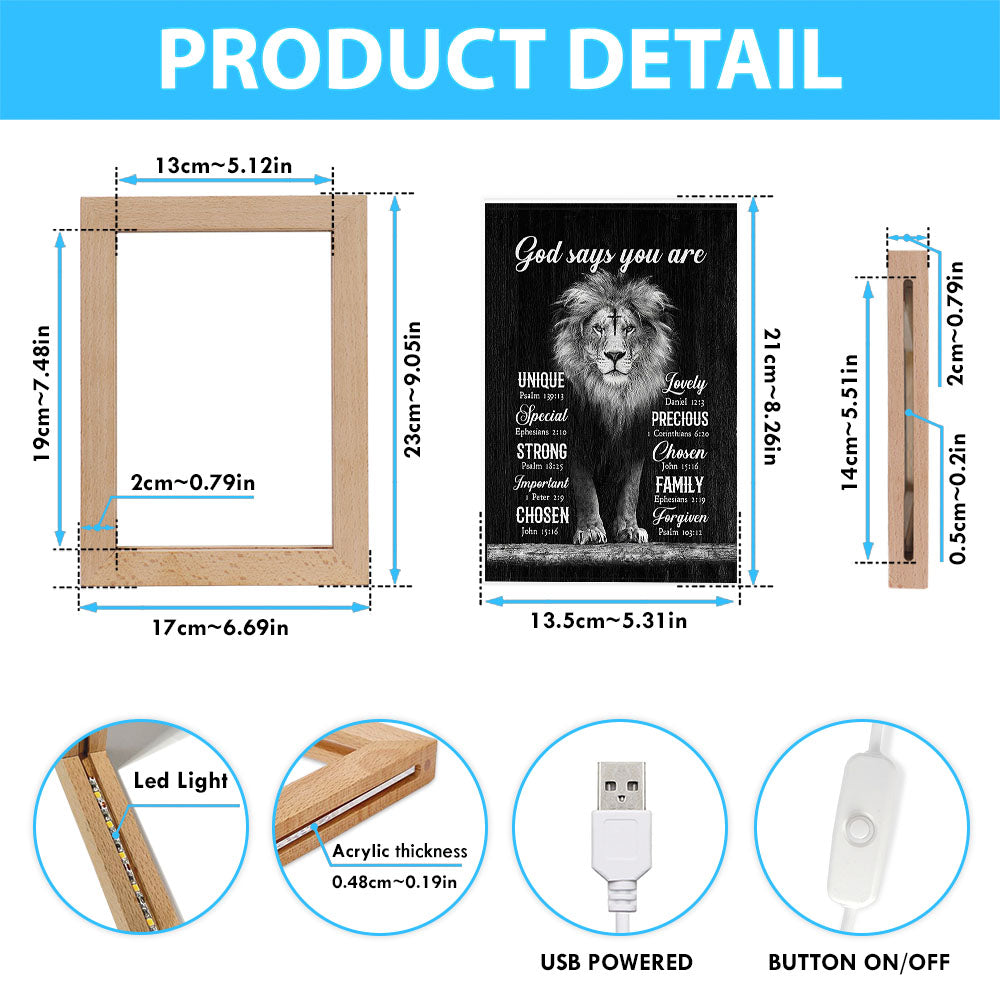God Says You Are Lion Of Judah Cross Frame Lamp Art - Bible Verse Art - Christian Inspirational Decor