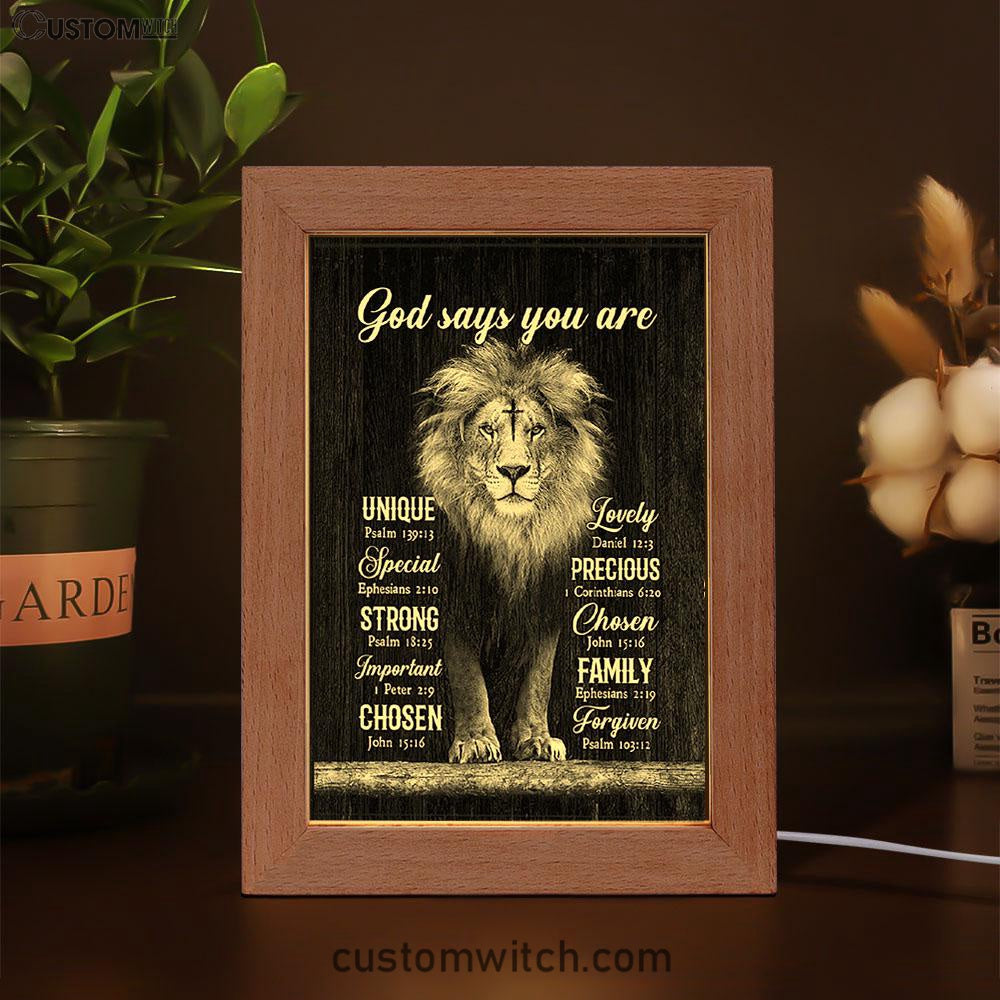 God Says You Are Lion Of Judah Cross Frame Lamp Art - Bible Verse Art - Christian Inspirational Decor