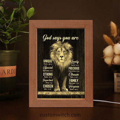 God Says You Are Lion Of Judah Cross Frame Lamp Art - Bible Verse Art - Christian Inspirational Decor