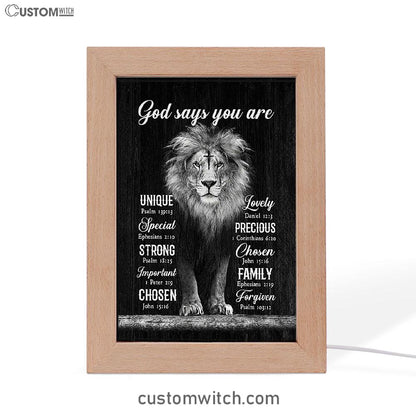God Says You Are Lion Of Judah Cross Frame Lamp Art - Bible Verse Art - Christian Inspirational Decor