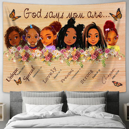 God Says You Are Little Girl Tapestry Wall Art - Christian Wall Tapestry - Scripture Tapestry Prints