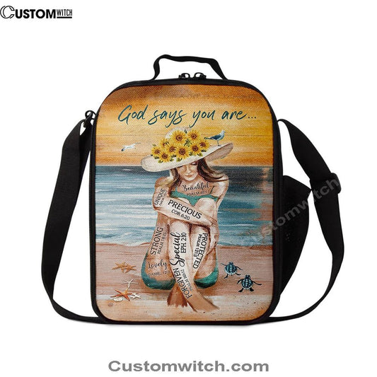 God Says You Are Lunch Bag Beautiful Girl On The Beach Lunch Bag, Christian Lunch Bag, Religious Lunch Box For School, Picnic
