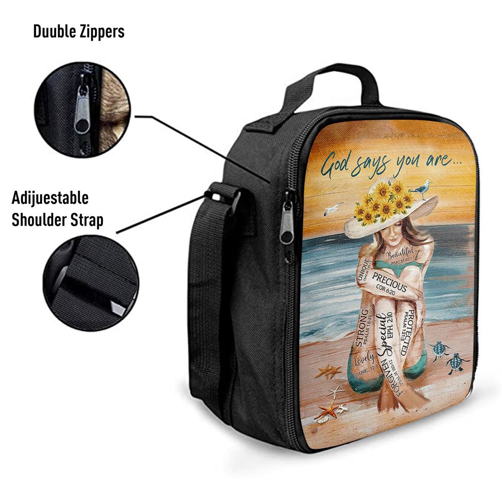 God Says You Are Lunch Bag Beautiful Girl On The Beach Lunch Bag, Christian Lunch Bag, Religious Lunch Box For School, Picnic