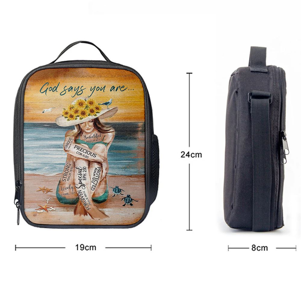God Says You Are Lunch Bag Beautiful Girl On The Beach Lunch Bag, Christian Lunch Bag, Religious Lunch Box For School, Picnic