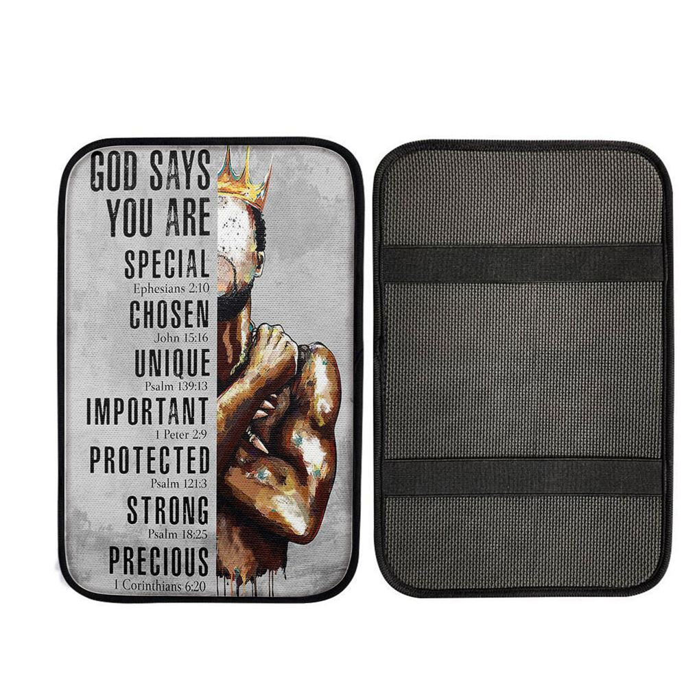 God Says You Are Motivational Black Car Center Console Cover - African American Car Armrest Pad, Religious Car Interior Accessories