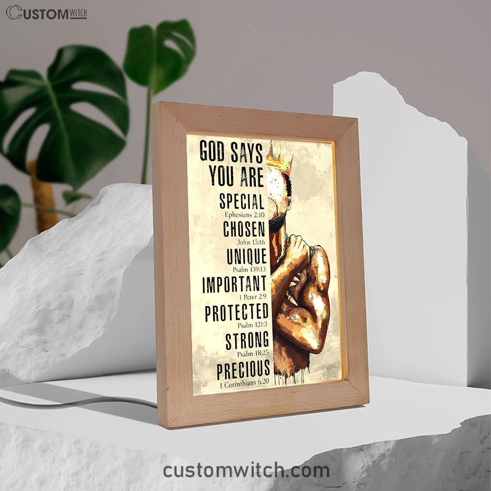 God Says You Are Motivational Black Frame Lamp Art - African American Art