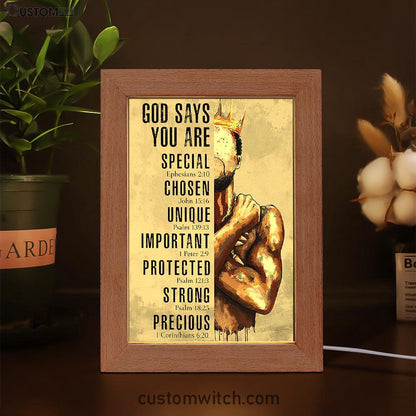 God Says You Are Motivational Black Frame Lamp Art - African American Art