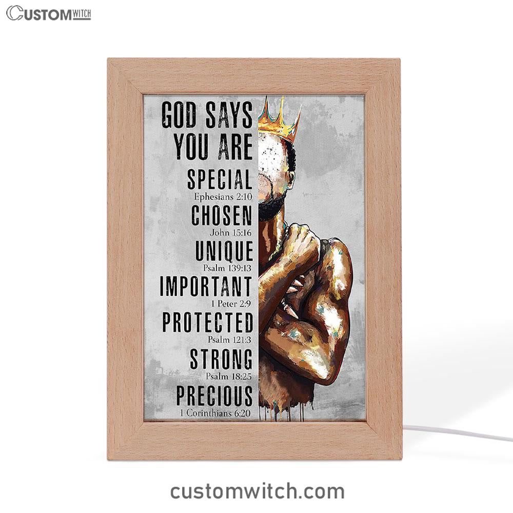 God Says You Are Motivational Black Frame Lamp Art - African American Art