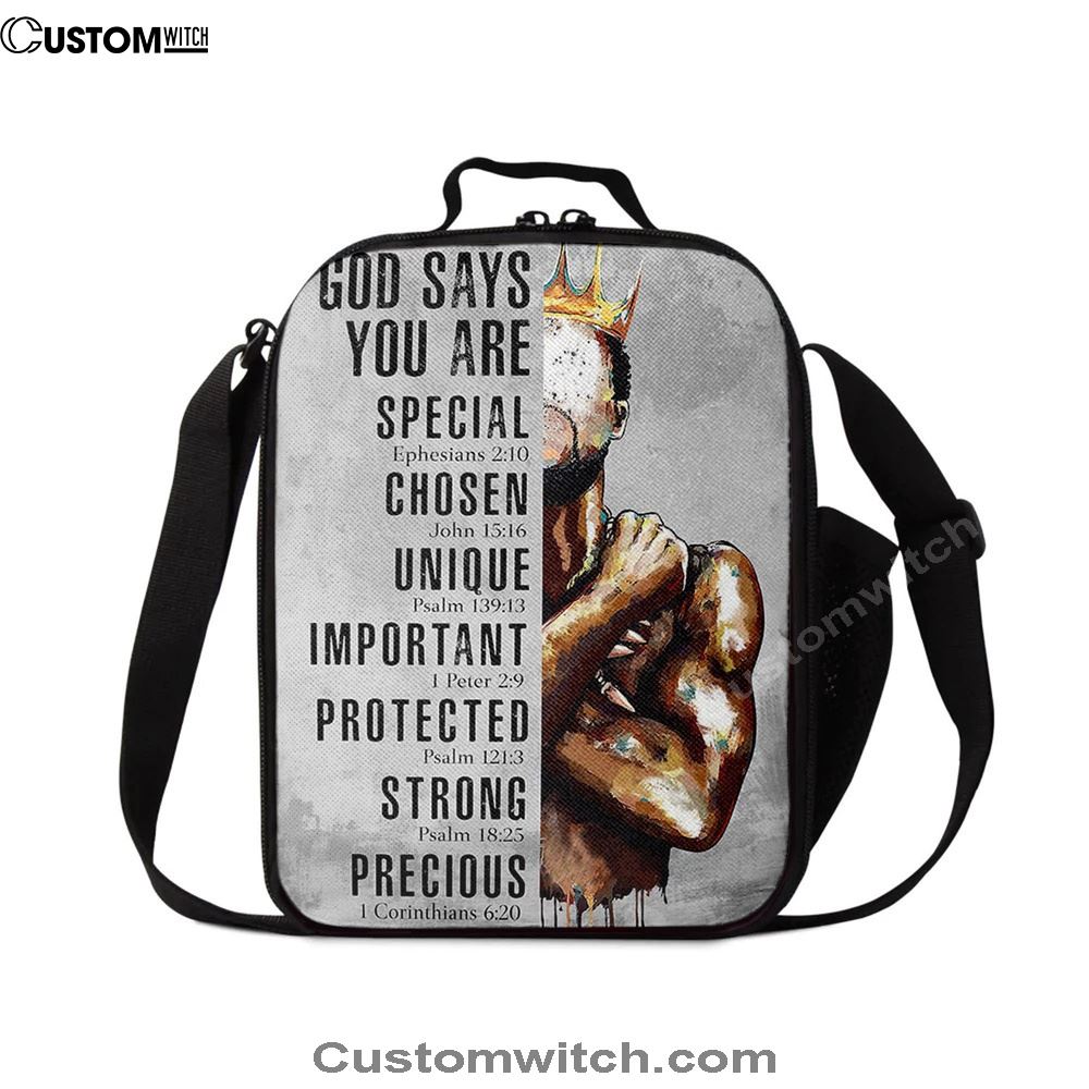 God Says You Are Motivational Black Lunch Bag, African American Lunch Bag, Christian Lunch Bag, Religious Lunch Box For School, Picnic