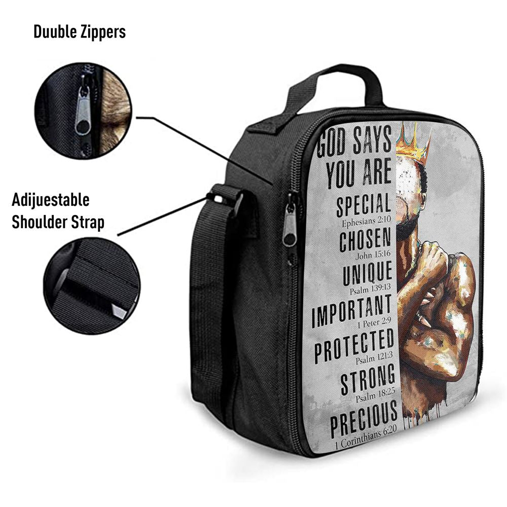God Says You Are Motivational Black Lunch Bag, African American Lunch Bag, Christian Lunch Bag, Religious Lunch Box For School, Picnic