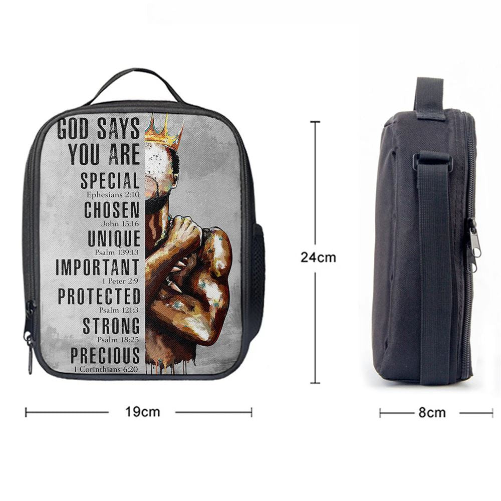 God Says You Are Motivational Black Lunch Bag, African American Lunch Bag, Christian Lunch Bag, Religious Lunch Box For School, Picnic