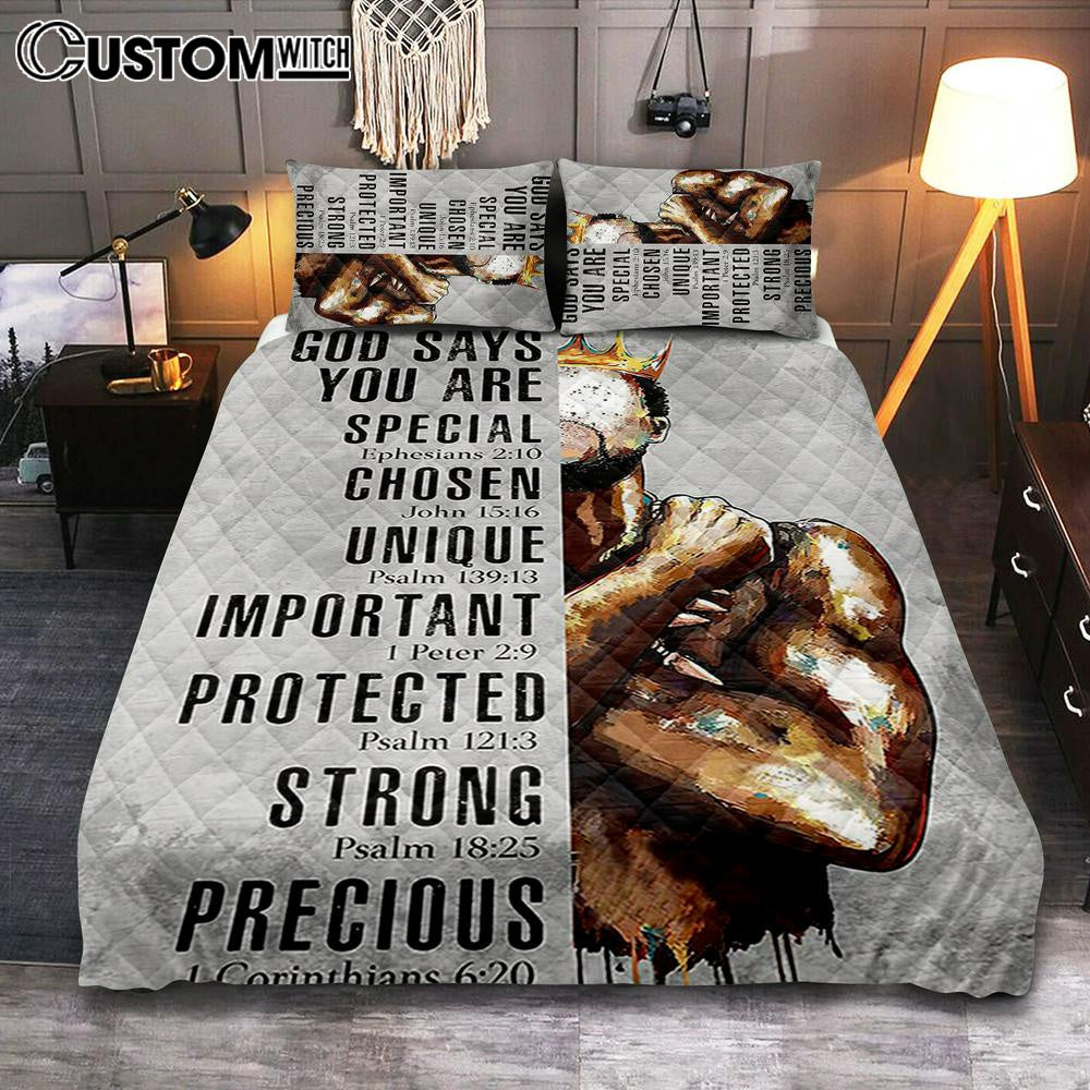 God Says You Are Motivational Black Quilt Bedding Set Art - African American Bedroom