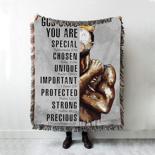 God Says You Are Motivational Black Woven Blanket Art - African American Throw Blanket