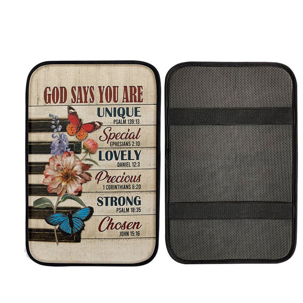 God Says You Are Piano Keys Gorgeous Butterfly Bible Verse Flowers Car Center Console Cover, Religious Car Interior Accessories