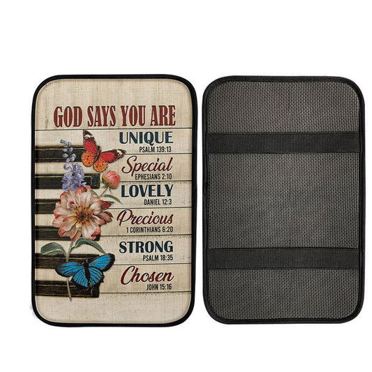 God Says You Are Piano Keys Gorgeous Butterfly Bible Verse Flowers Car Center Console Cover, Religious Car Interior Accessories