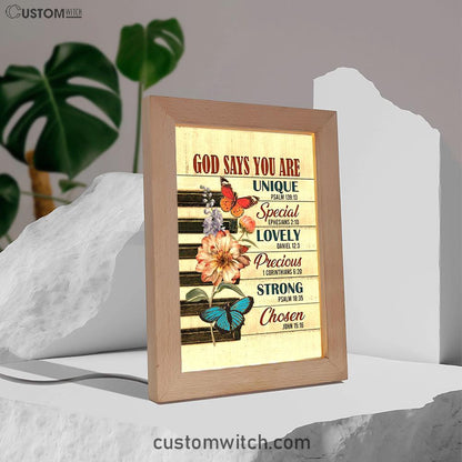 God Says You Are Piano Keys Gorgeous Butterfly Bible Verse Flowers Frame Lamp Art - Christian Night Light