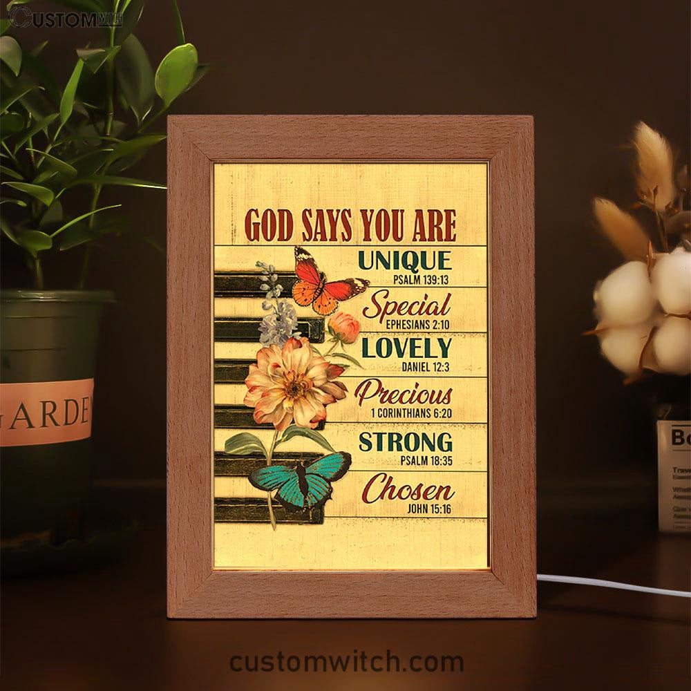 God Says You Are Piano Keys Gorgeous Butterfly Bible Verse Flowers Frame Lamp Art - Christian Night Light