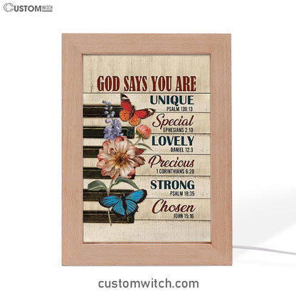 God Says You Are Piano Keys Gorgeous Butterfly Bible Verse Flowers Frame Lamp Art - Christian Night Light
