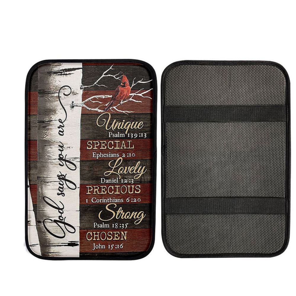 God Says You Are Red Cardinal Car Center Console Cover, Religious Car Interior Accessories