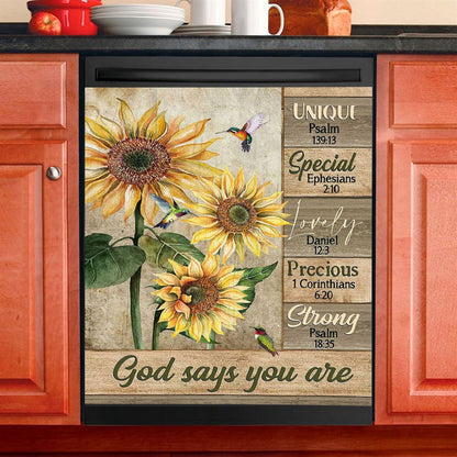 God Says You Are Red Cardinal Dishwasher Cover, Bible Verse Dishwasher Stickers, Inspirational Kitchen Decor