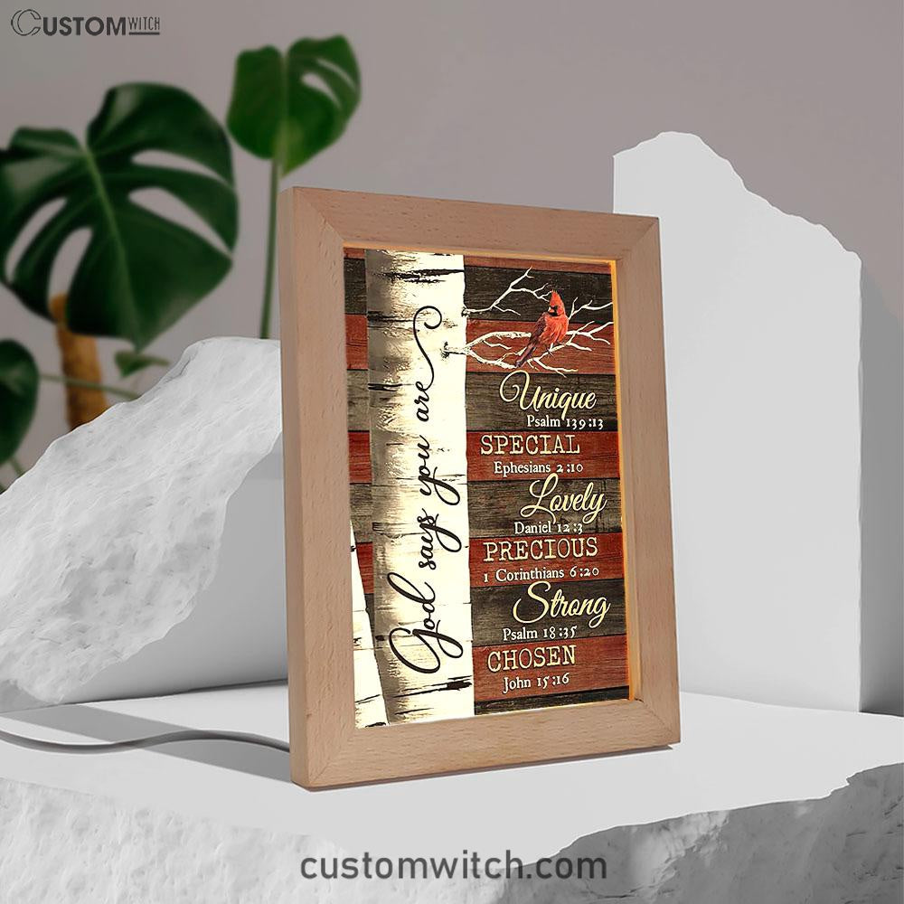 God Says You Are Red Cardinal Frame Lamp Art - Bible Verse Wooden Lamp - Inspirational Art - Christian Home Decor