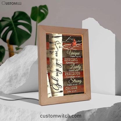 God Says You Are Red Cardinal Frame Lamp Art - Bible Verse Wooden Lamp - Inspirational Art - Christian Home Decor