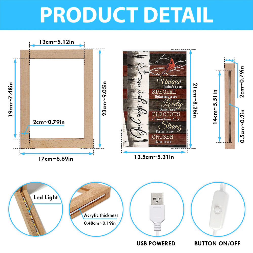 God Says You Are Red Cardinal Frame Lamp Art - Bible Verse Wooden Lamp - Inspirational Art - Christian Home Decor