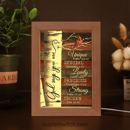 God Says You Are Red Cardinal Frame Lamp Art - Bible Verse Wooden Lamp - Inspirational Art - Christian Home Decor