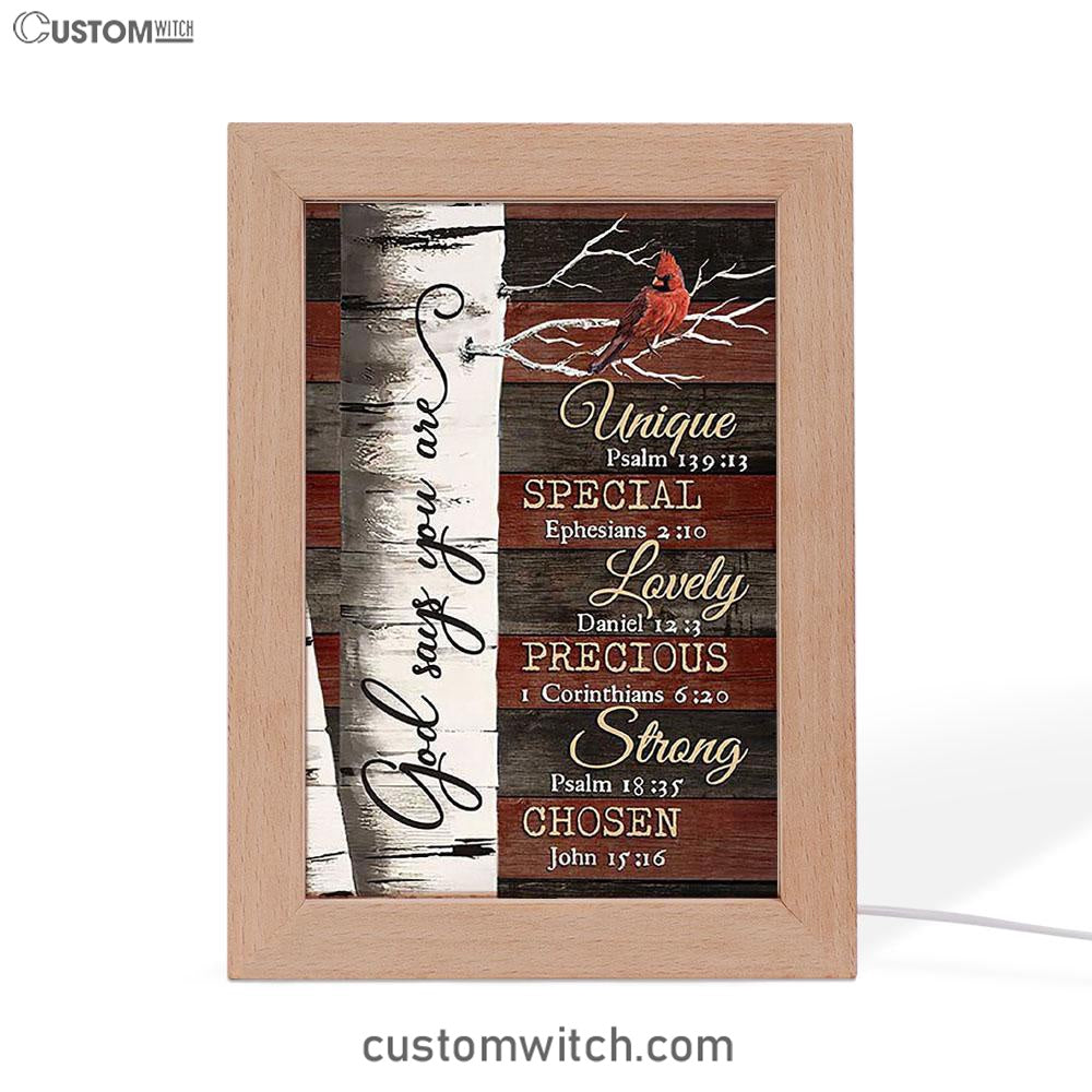 God Says You Are Red Cardinal Frame Lamp Art - Bible Verse Wooden Lamp - Inspirational Art - Christian Home Decor