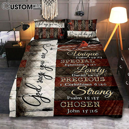 God Says You Are Red Cardinal Quilt Bedding Set Bedroom - Bible Verse Quilt Bedding Set Art - Christian Home Decor