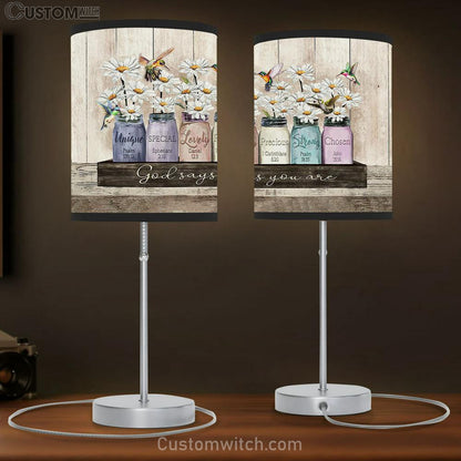 God Says You Are Special White Daisy Hummingbird Table Lamb Prints - Religious Table Lamb Art - Christian Home Decor