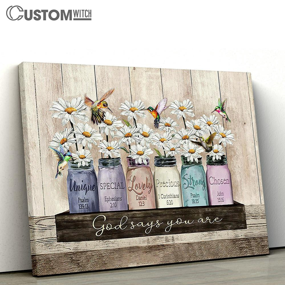 God Says You Are Special White Daisy Hummingbird Canvas Prints - Religious Canvas Art - Christian Home Decor