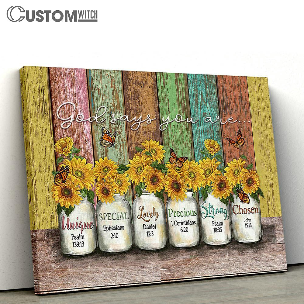 God Says You Are Sunflower Butterfly Canvas Prints - Religious Canvas Art - Christian Home Decor