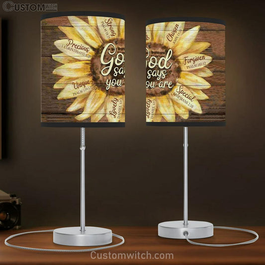 God Says You Are Sunflower Table Lamb Gift - Christian Bedroom Decor