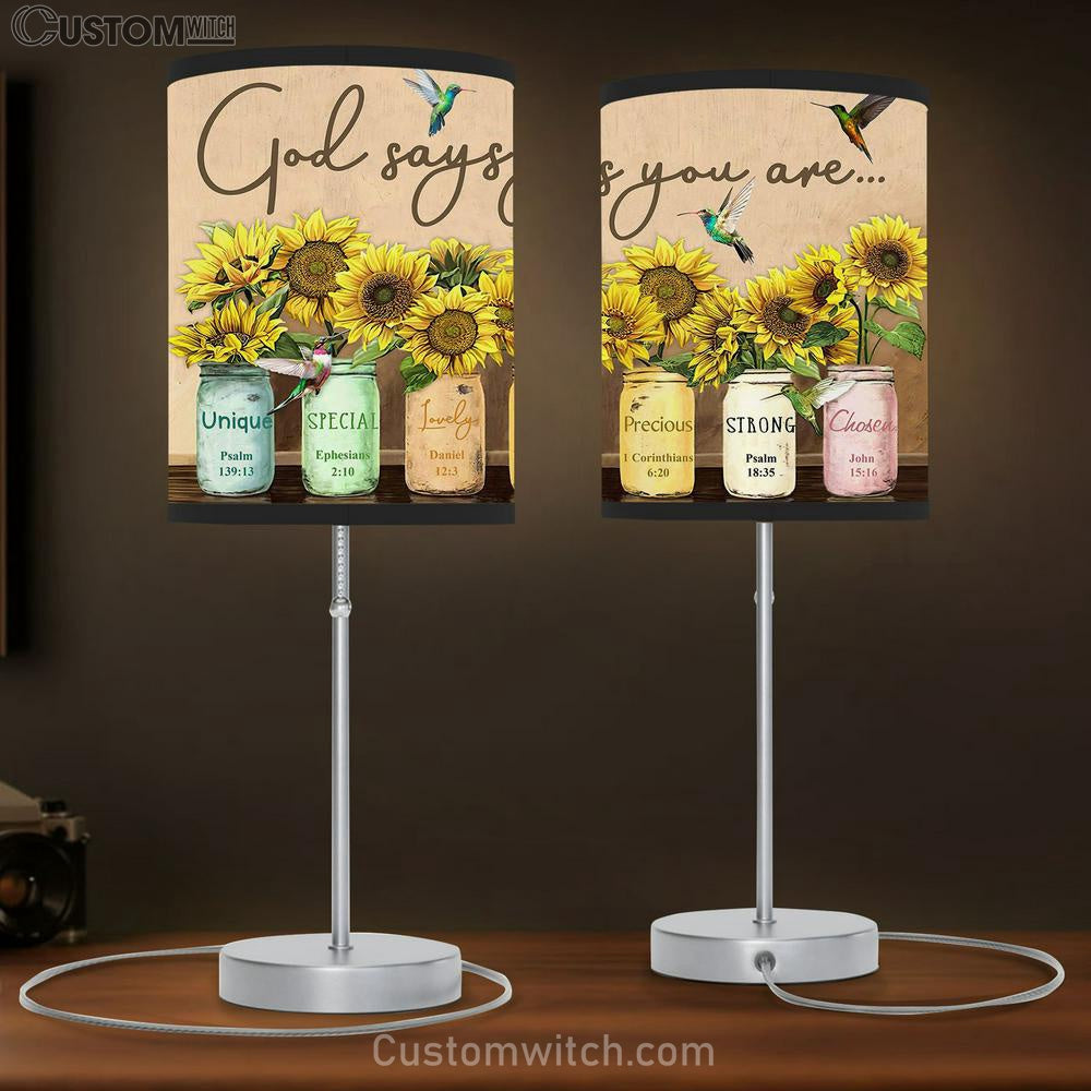 God Says You Are Sunflower & Humming Bird Table Lamb Gift - Christian Wall Table Lamb - Scripture Table Lamb Prints
