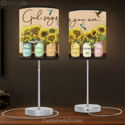 God Says You Are Sunflower & Humming Bird Table Lamb Gift - Christian Wall Table Lamb - Scripture Table Lamb Prints