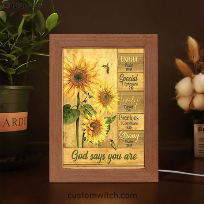 God Says You Are Sunflower Hummingbird Frame Lamp Art - Christian Art - Bible Verse Art - Religious Home Decor