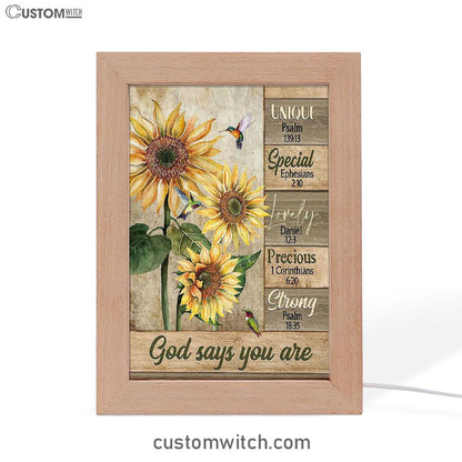 God Says You Are Sunflower Hummingbird Frame Lamp Art - Christian Art - Bible Verse Art - Religious Home Decor