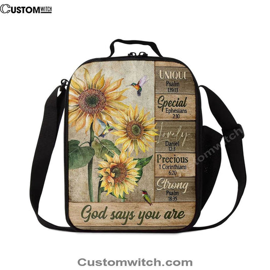 God Says You Are Sunflower Hummingbird Lunch Bag, Christian Lunch Bag, Religious Lunch Box For School, Picnic