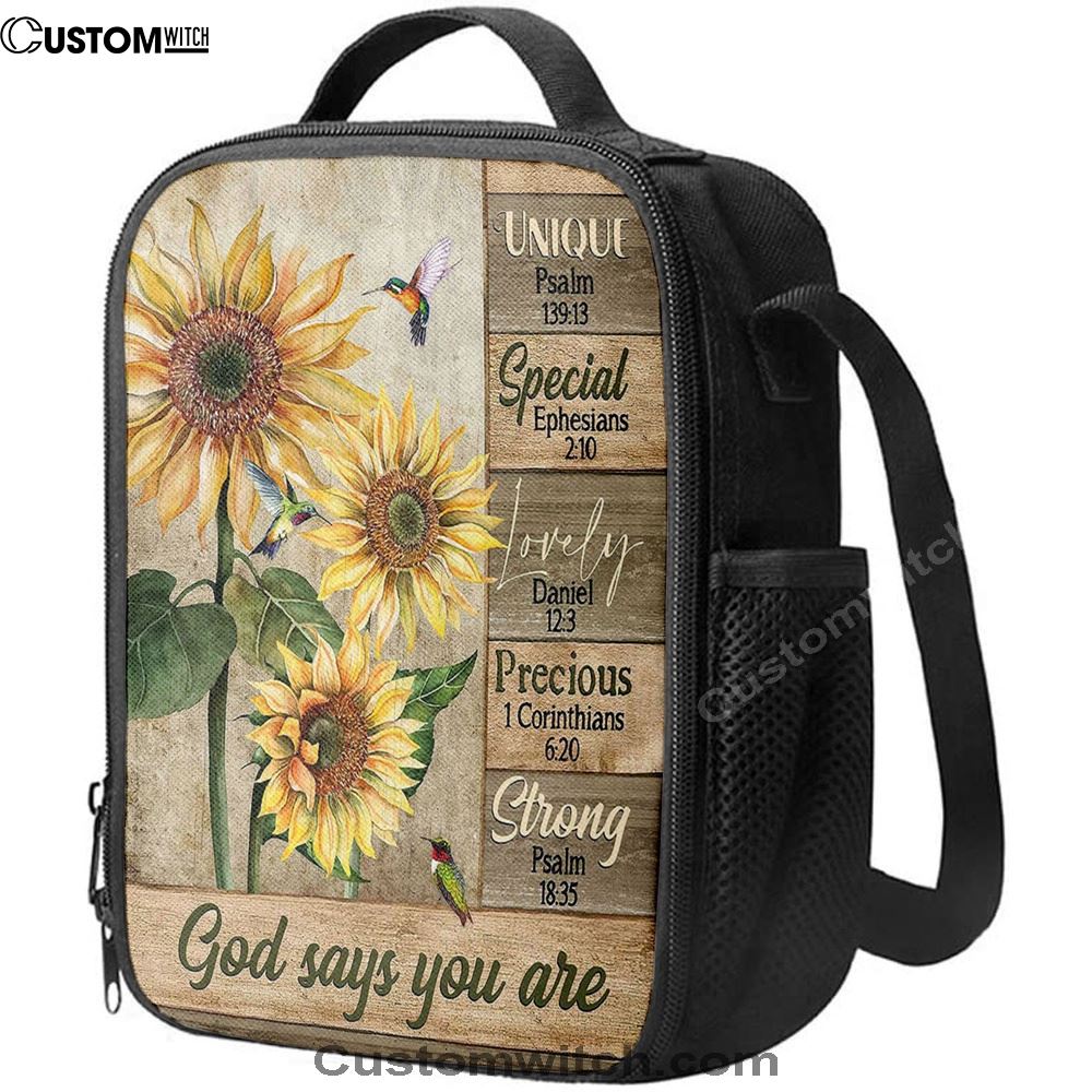 God Says You Are Sunflower Hummingbird Lunch Bag, Christian Lunch Bag, Religious Lunch Box For School, Picnic