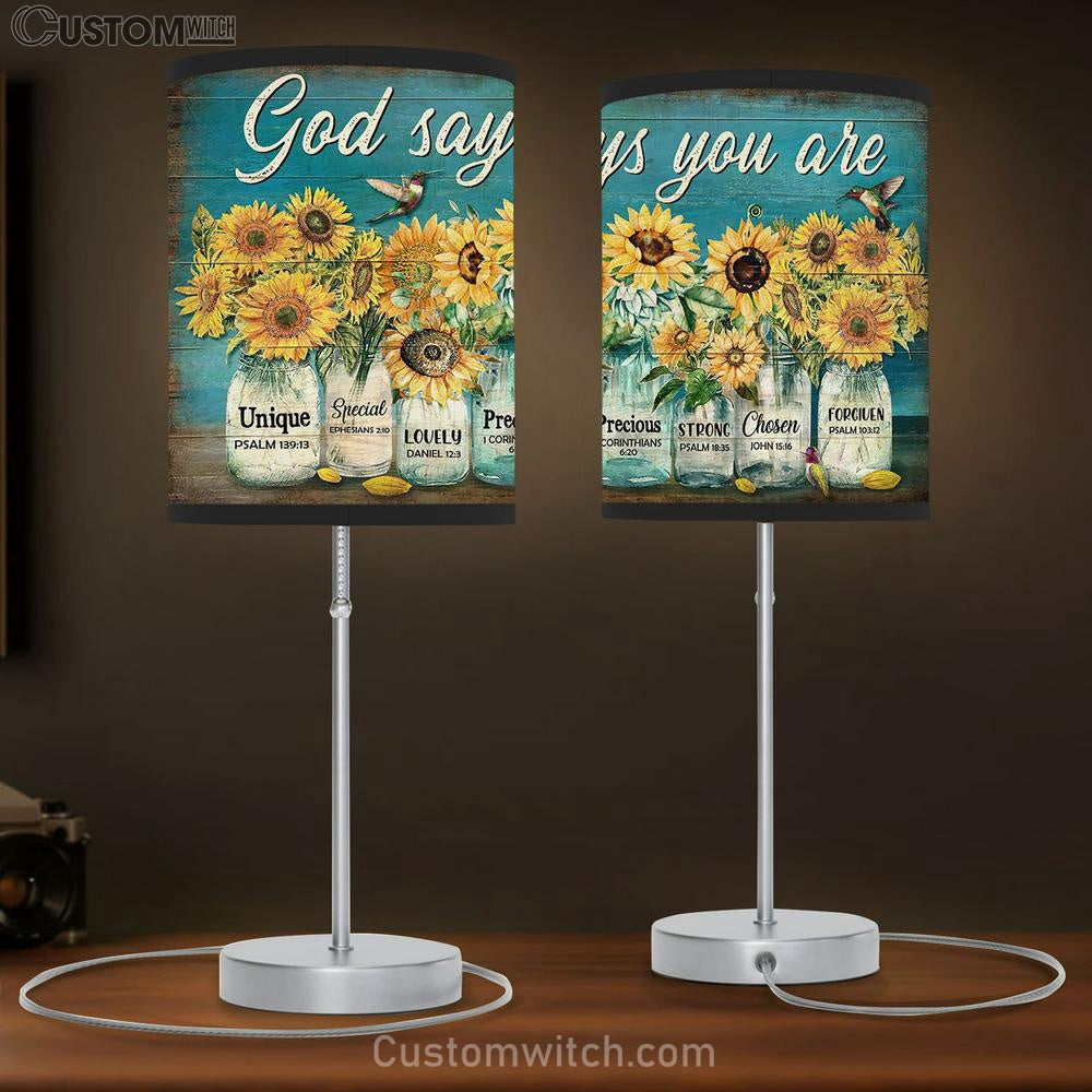 God Says You Are Sunflower Jar Hummingbird Table Lamb Prints - Religious Table Lamb Art - Christian Home Decor