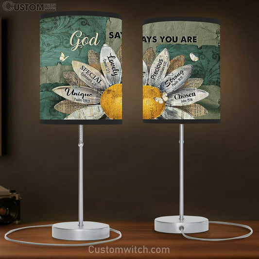God Says You Are Sunflower White Butterfly Table Lamb Prints - Religious Table Lamb Art - Christian Home Decor