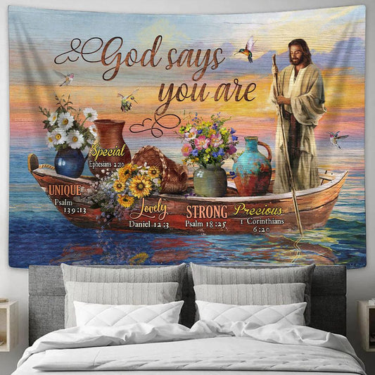 God Says You Are Tapestry - Jesus On The Boat Tapestry Prints - Religious Tapestry Art - Christian Home Decor