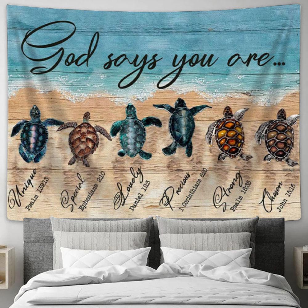 God Says You Are Tapestry Wall Art - Sea Turtles Christian Tapestry Print - Christian Wall Decor