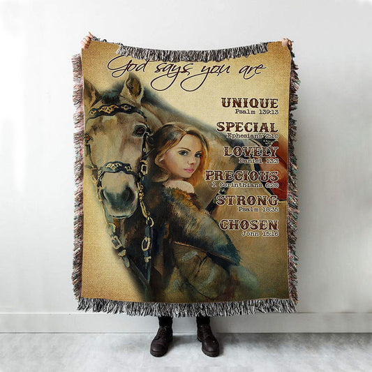 God Says You Are The Girl Woven Throw Blanket - Christian Wall Woven Blanket - Religious Woven Blanket Prints