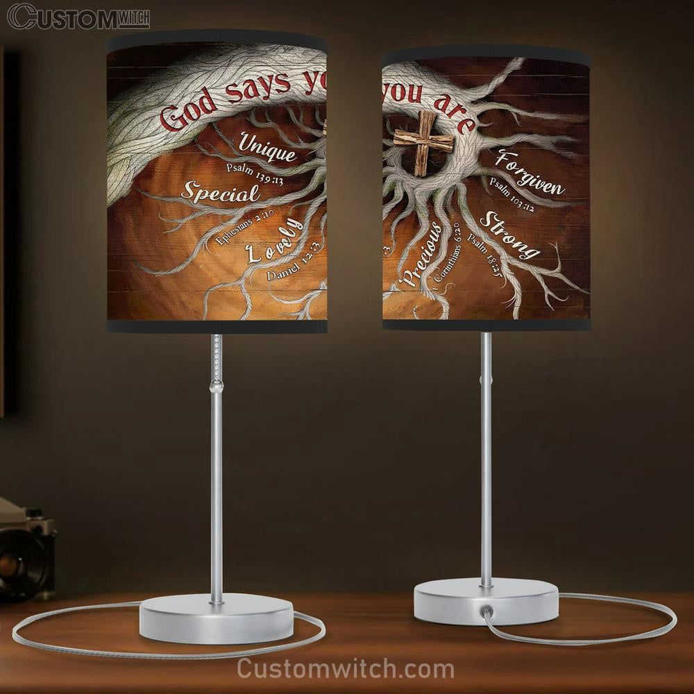 God Says You Are Tree Roots Wooden Cross Large Table Lamb Art - Christian Bedroom Decor - Religious Wall Decor