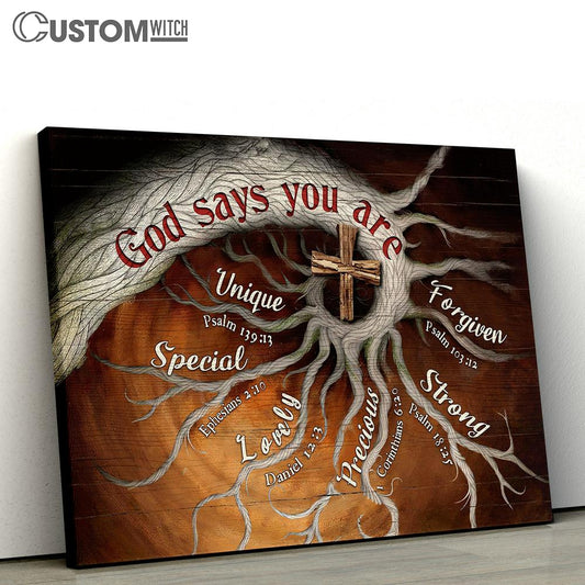 God Says You Are Tree Roots Wooden Cross Large Canvas Art - Christian Wall Decor - Religious Wall Decor