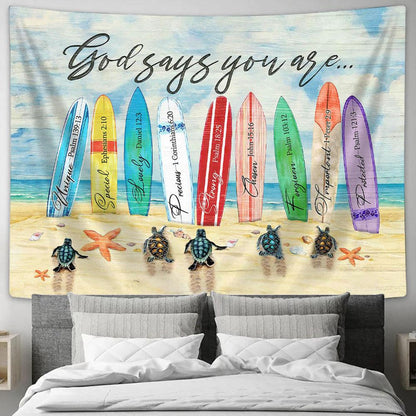 God Says You Are Turtle Surfboard Tapestry Prints - Religious Tapestry Art - Christian Home Decor