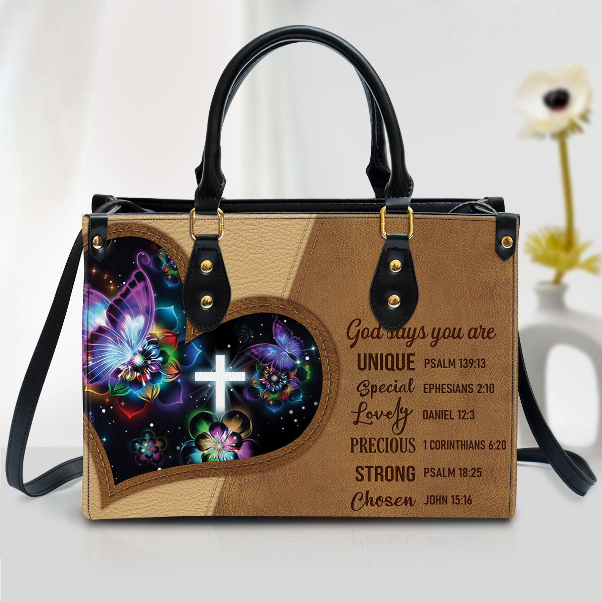 God Says You Are Unique, Beautiful Butterfly Leather Bag, Christian Pu Leather Bags For Women