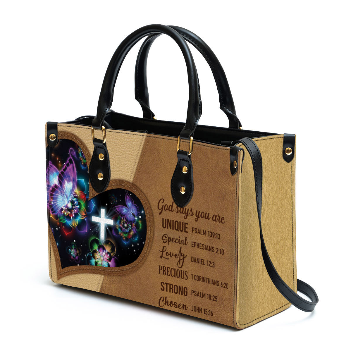 God Says You Are Unique, Beautiful Butterfly Leather Bag, Christian Pu Leather Bags For Women